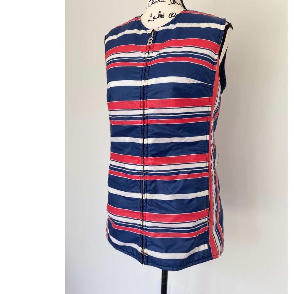 Bogner Vintage Striped Puffer Vest Red White Blue Nylon Zip Front Size 12/40 - Picture 14 of 15